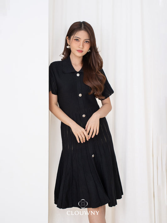 Deslin Button Dress - Black