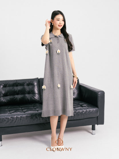 Anetha Flower Knit Dress - Grey