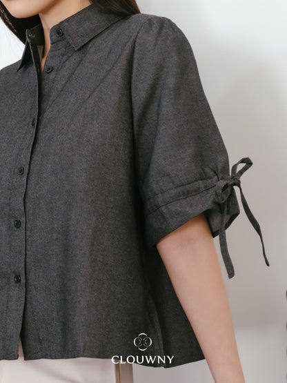 Osami Shirt Button Top - Black