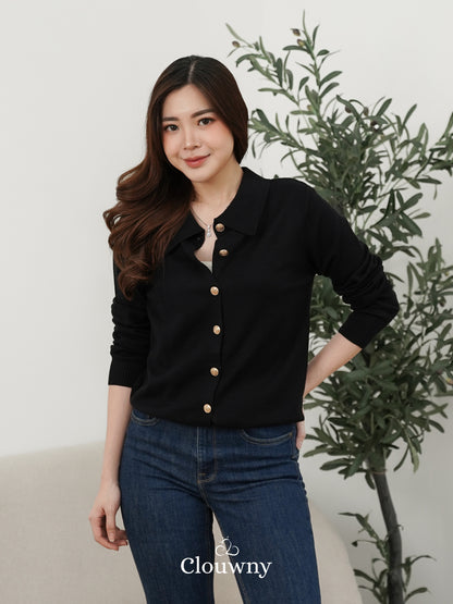 Isora Button Knit Top - Black