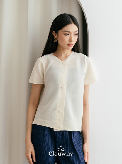 Arya Basic Pleats Top - Cream