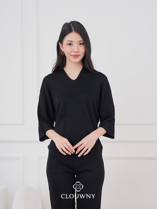 Dreson Vneck Knit Set - Black