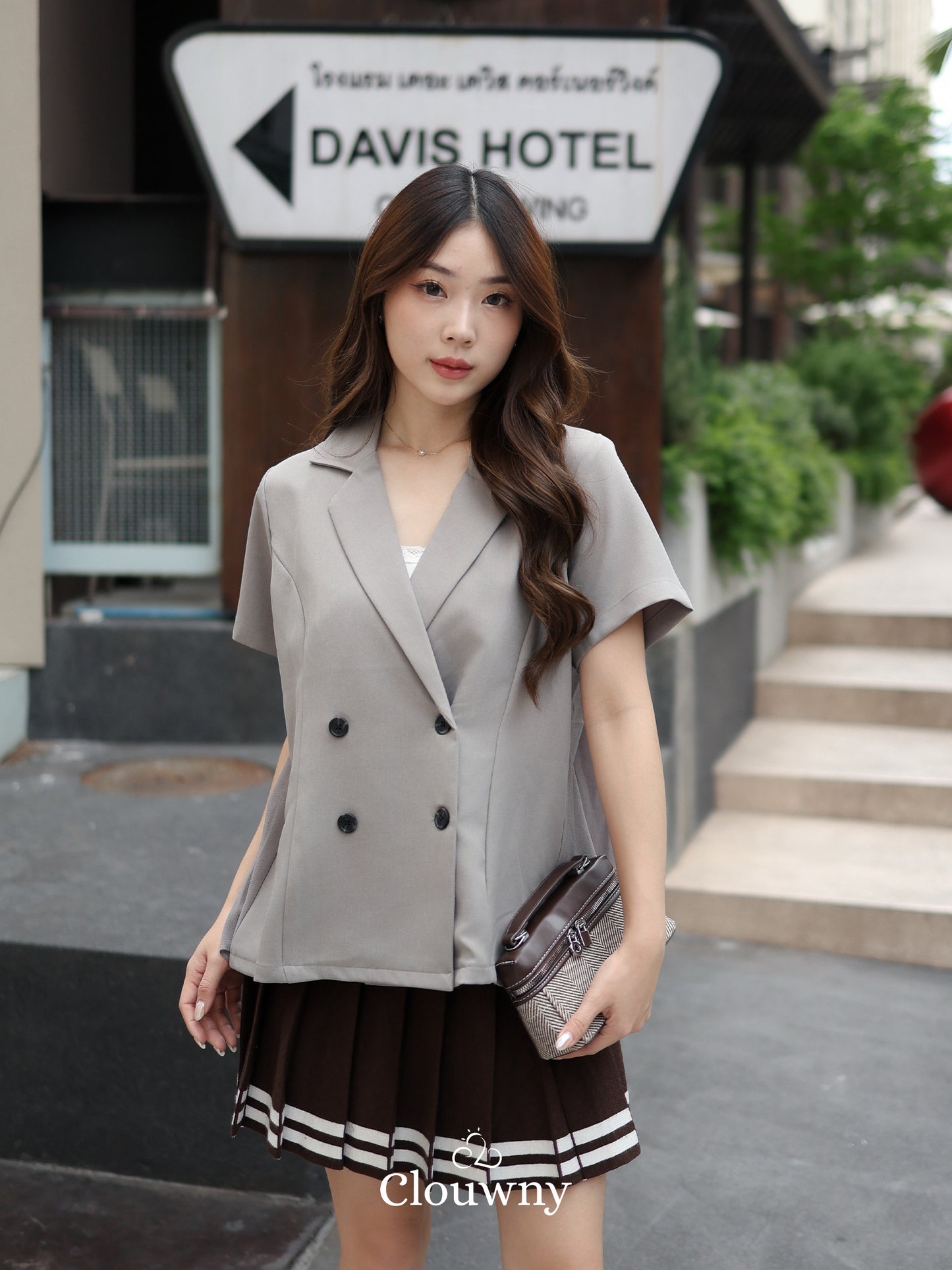 Alverina Button Semi Blazer - Khaki