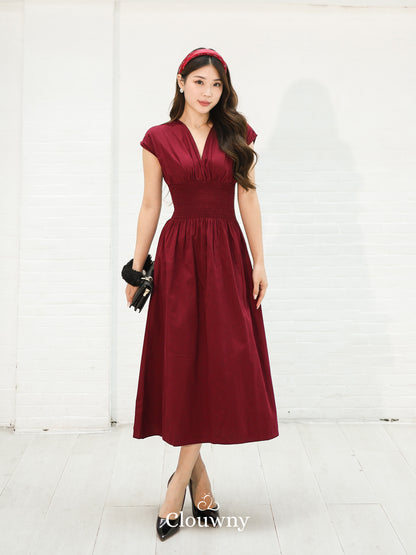 Orin Rubber Vneck Dress - Maroon