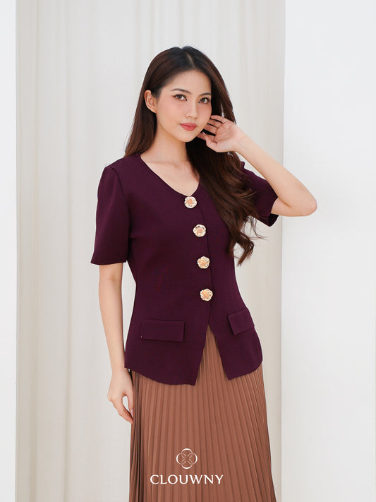 Valencia Peplum Button Top - Magenta