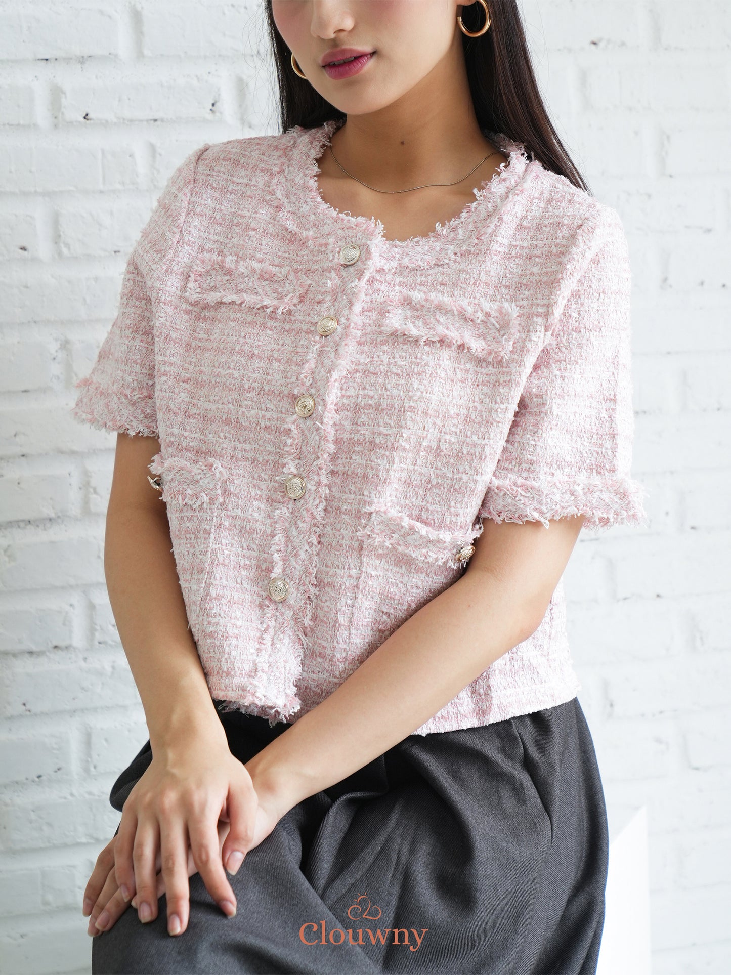 Michigan Tweed Top - Pink