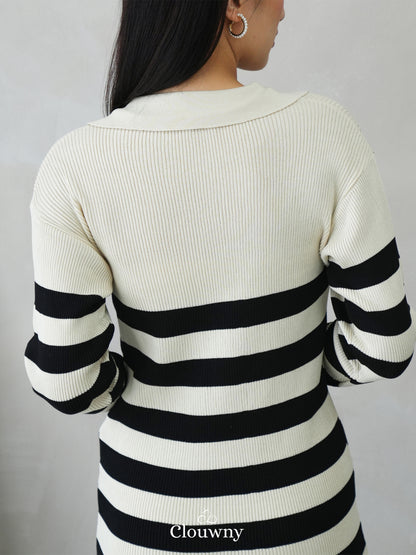 Sera Stripes Knit Dress - Broken White