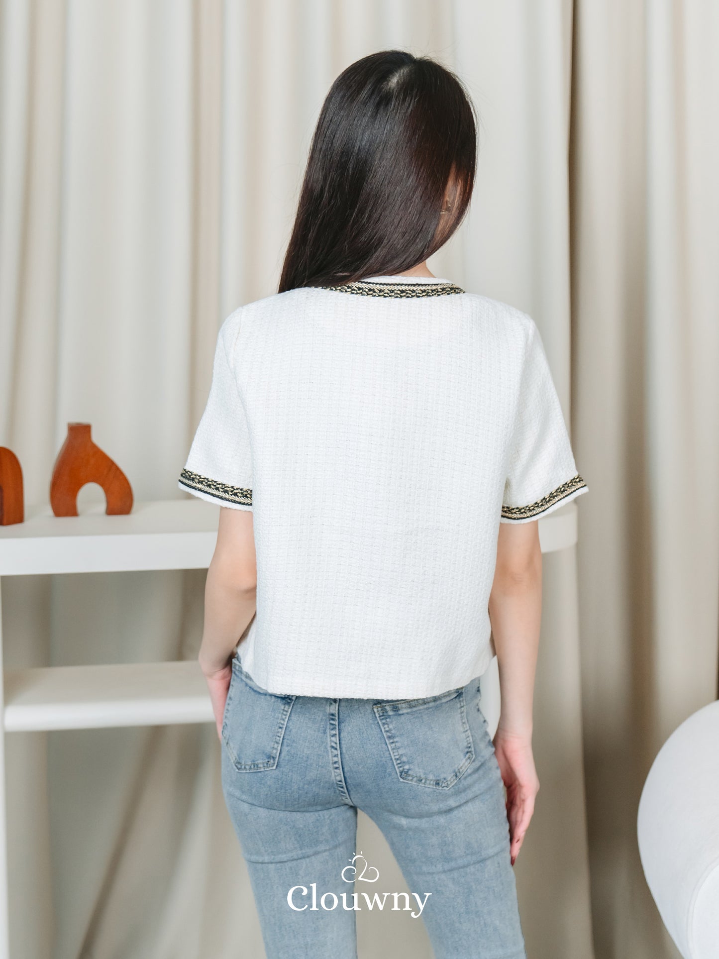 Fumi Pocket Tweed Top - Broken White