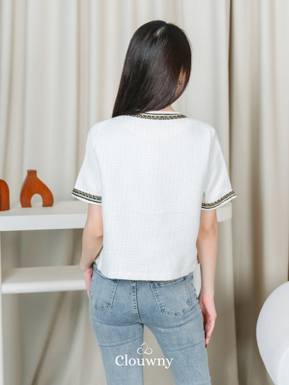 Fumi Pocket Tweed Top - Broken White