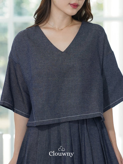Hansen Vneck Blouse - Navy