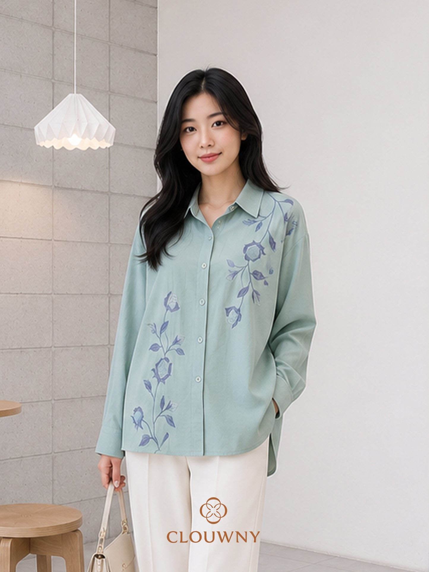 Vinda Button Cotton Longsleeve - Mint