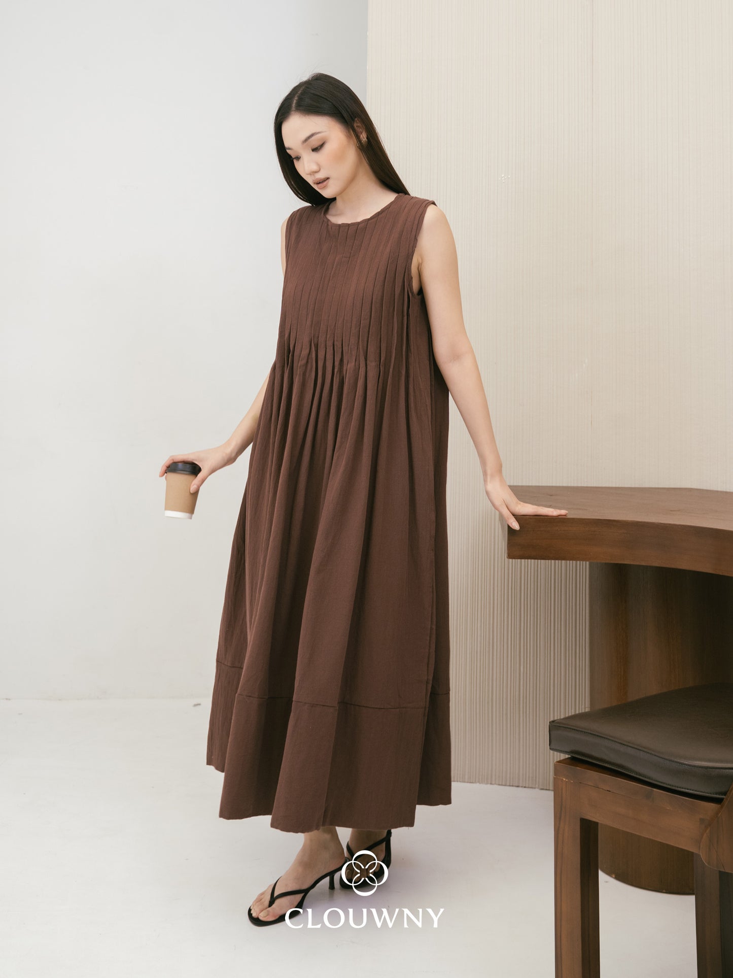 Siena Linen Maxi Dress - Coffee
