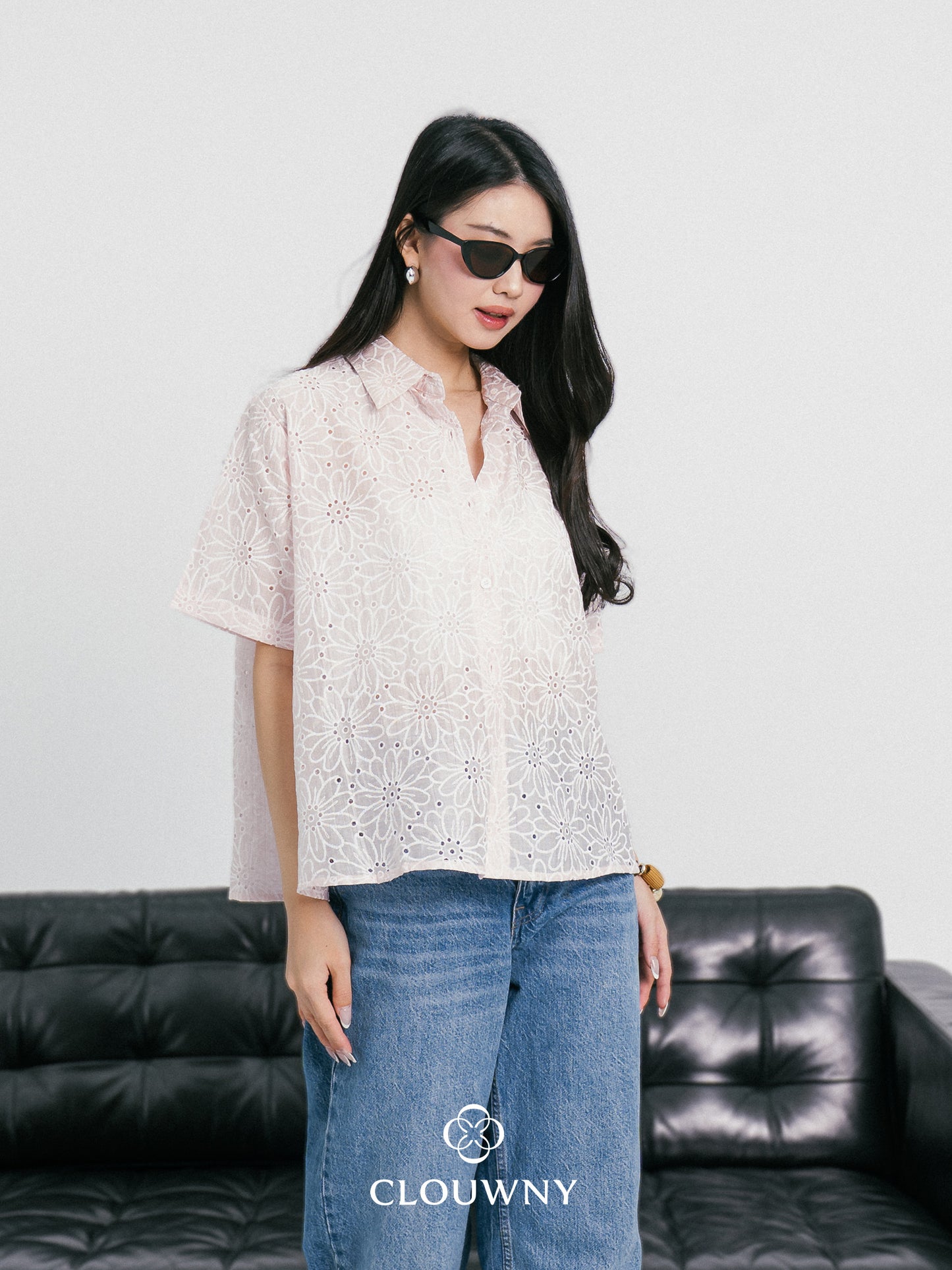 Kornelia Flower Embroidery Shirt - Pink