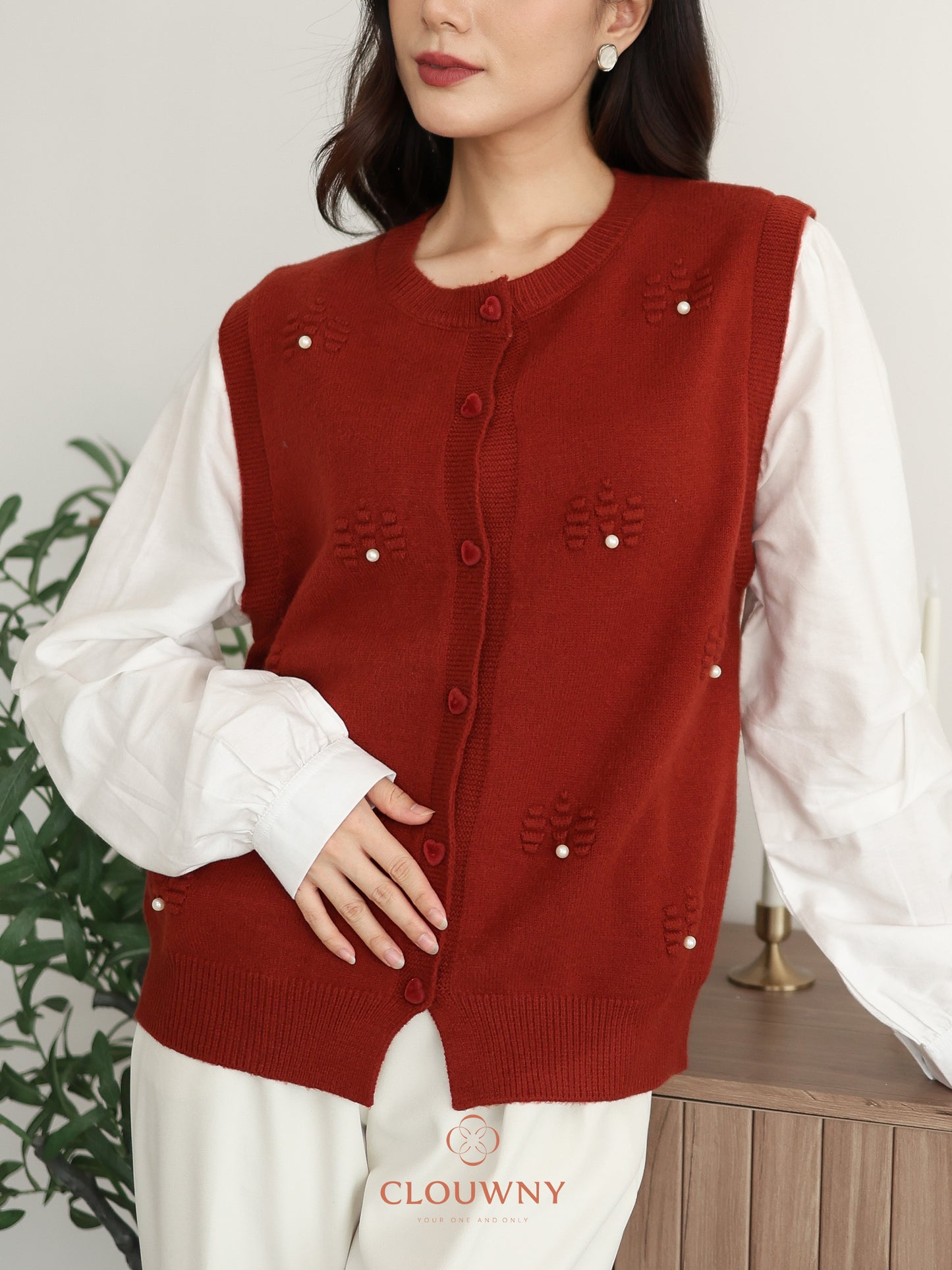 Merita Button Combi Top - Maroon