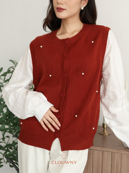 Merita Button Combi Top - Maroon