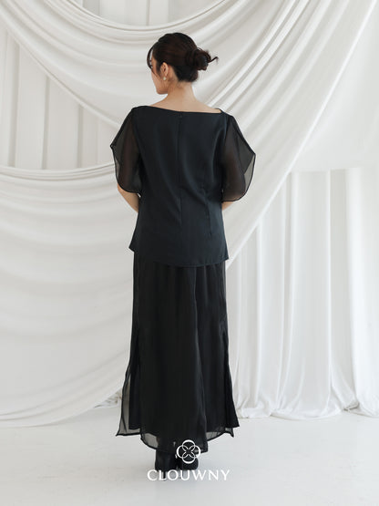 Selena Button Satin Set - Black