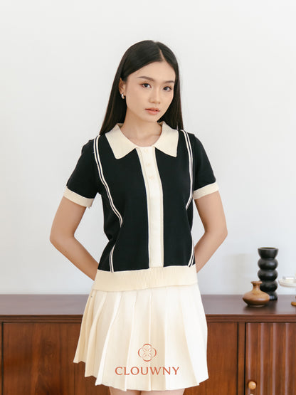 Maina Triple Button Knit Top - Black