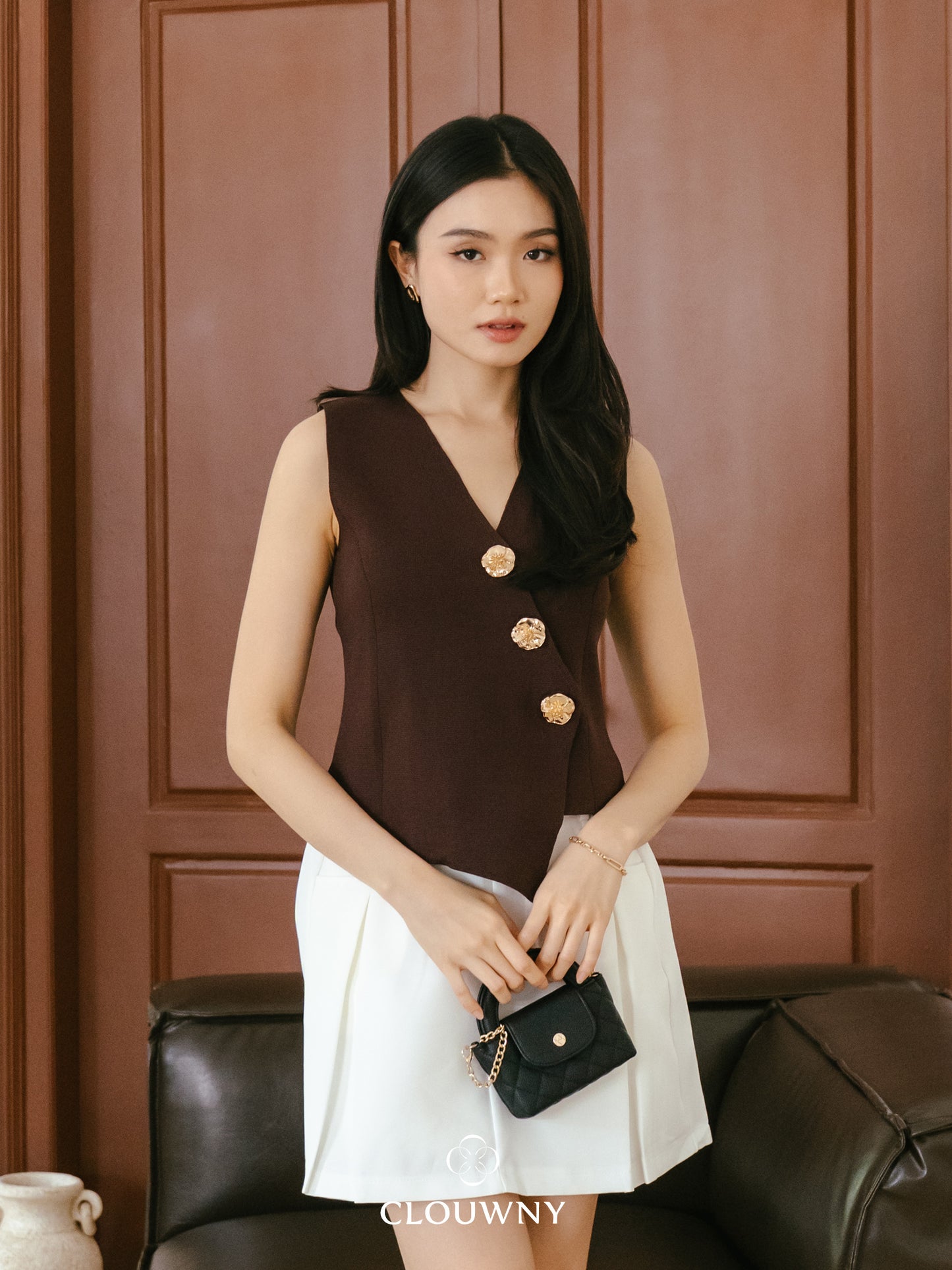 Bianca Asymmetric Vest - Coffee