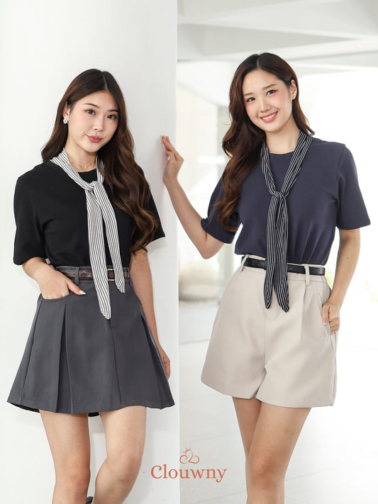 Lucas Scarf Knit Top - Navy