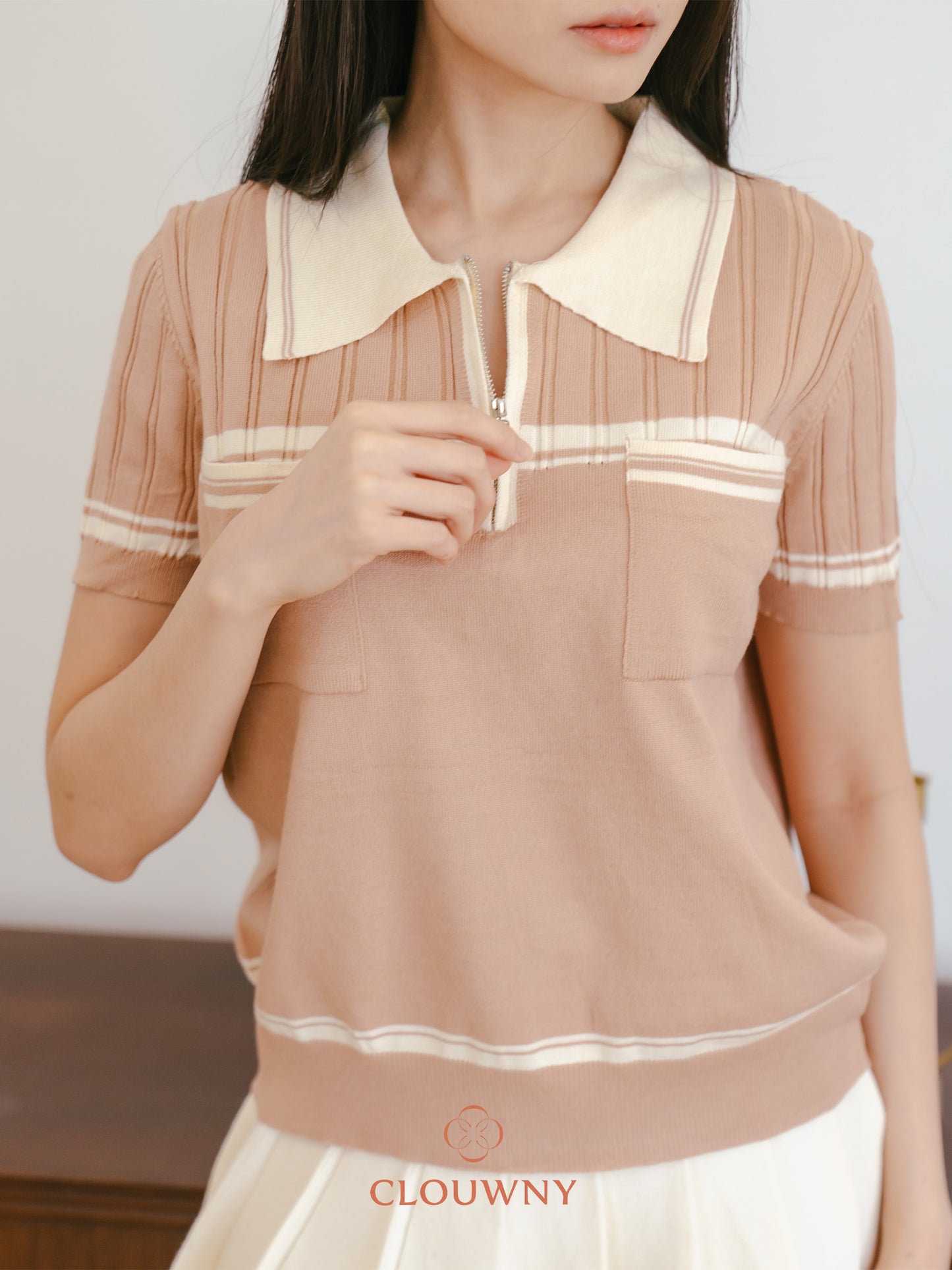 Lanna Zipper Knit Top - Khaki