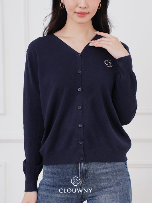 Mela Vneck Button Knit Cardigan - Navy