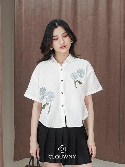 Sheryl Flower Cotton Shirt - White