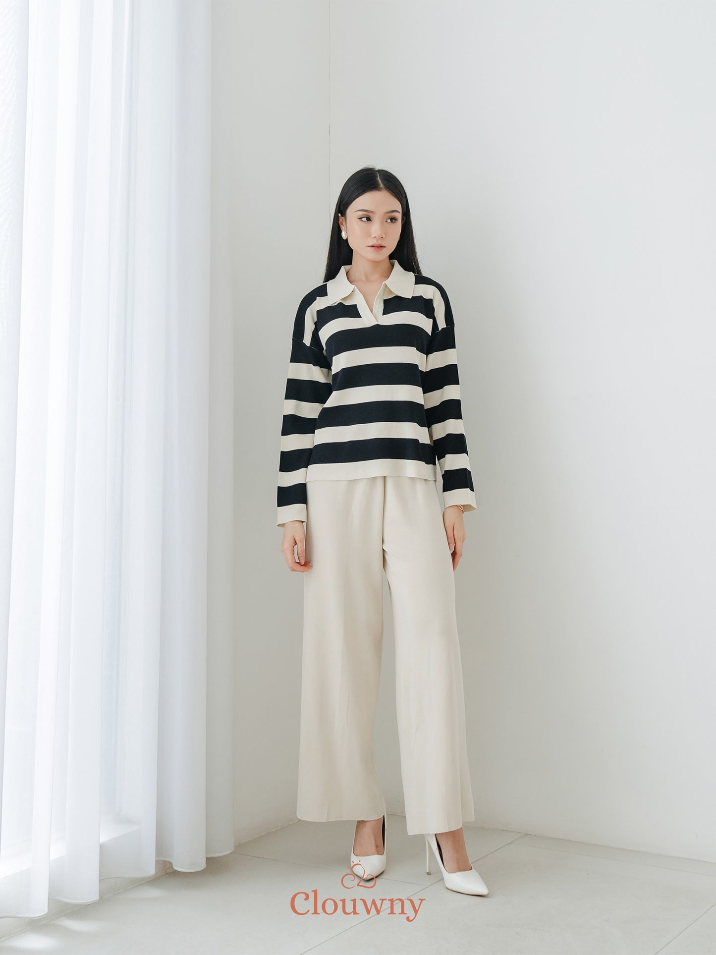 Melbi Stripes Knit Set - Cream