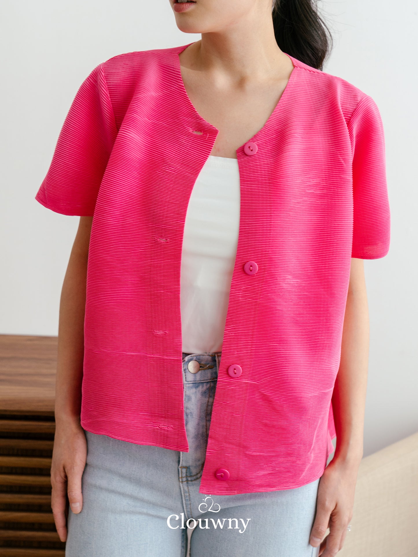 Arya Basic Pleats Top - Fuchsia