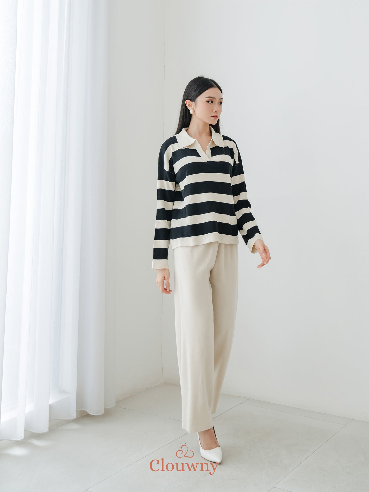 Melbi Stripes Knit Set - Cream