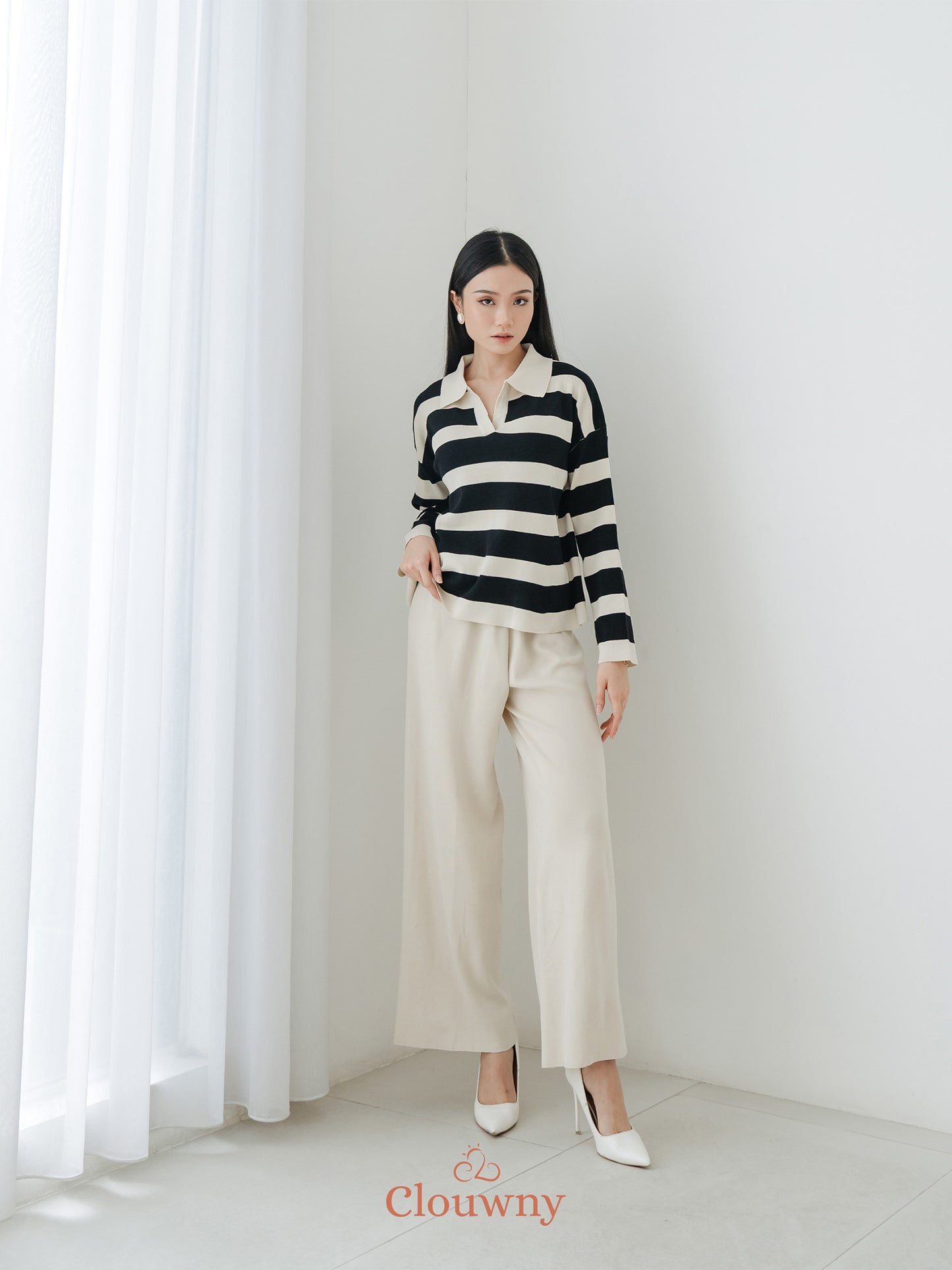 Melbi Stripes Knit Set - Cream