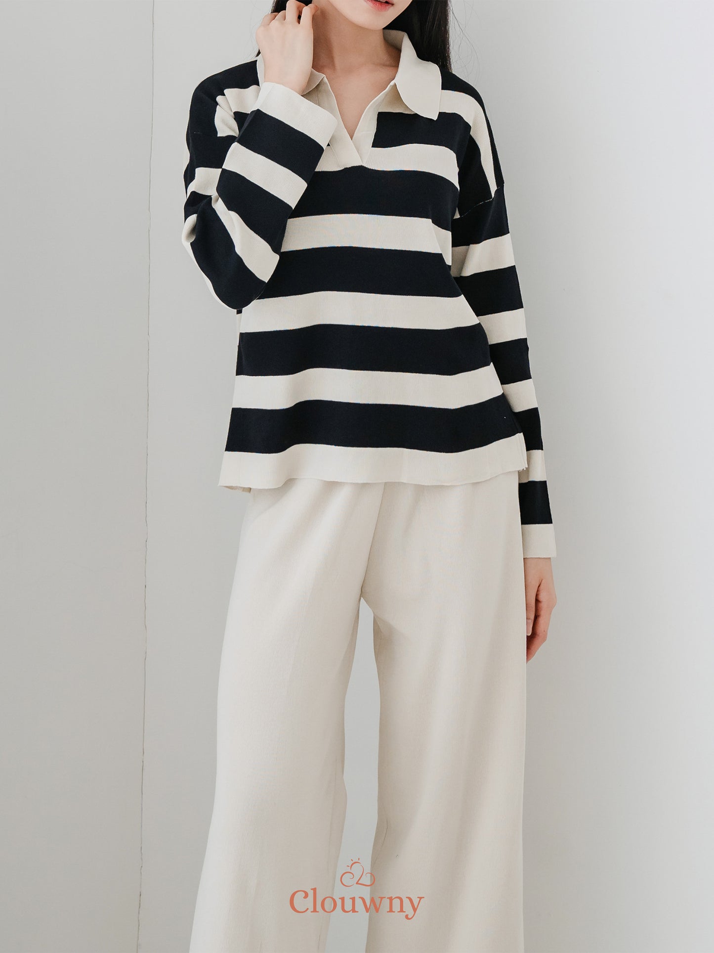 Melbi Stripes Knit Set - Cream