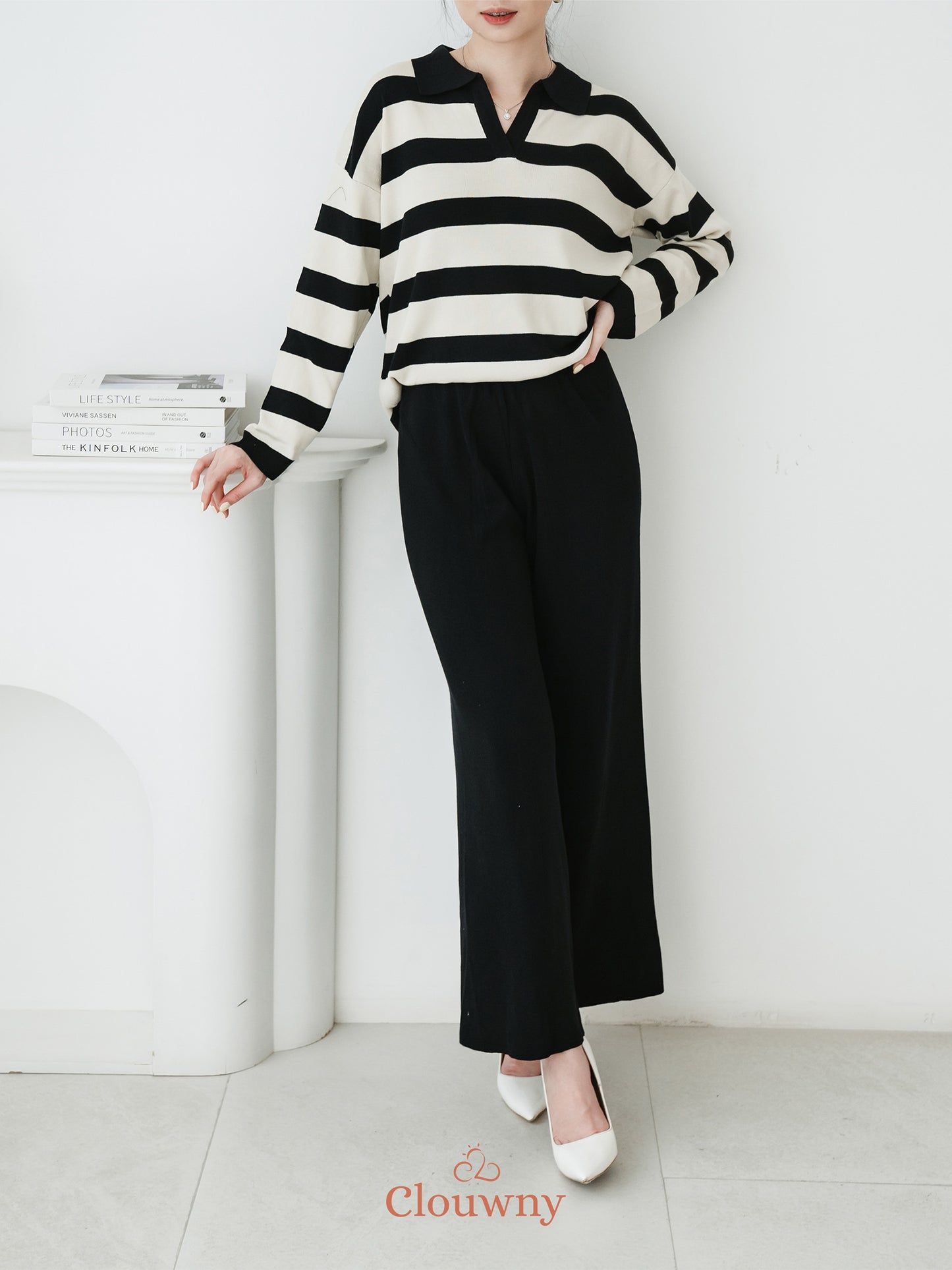 Melbi Stripes Knit Set - Black