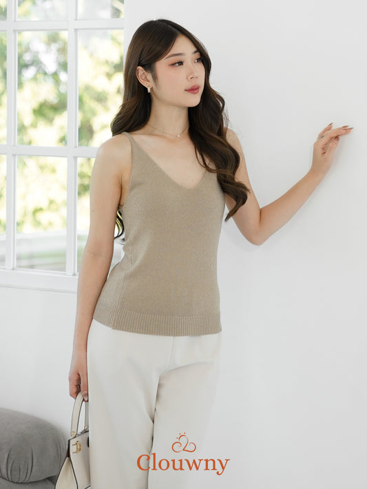 Dela Spaghetti Glitter Tanktop - Sand