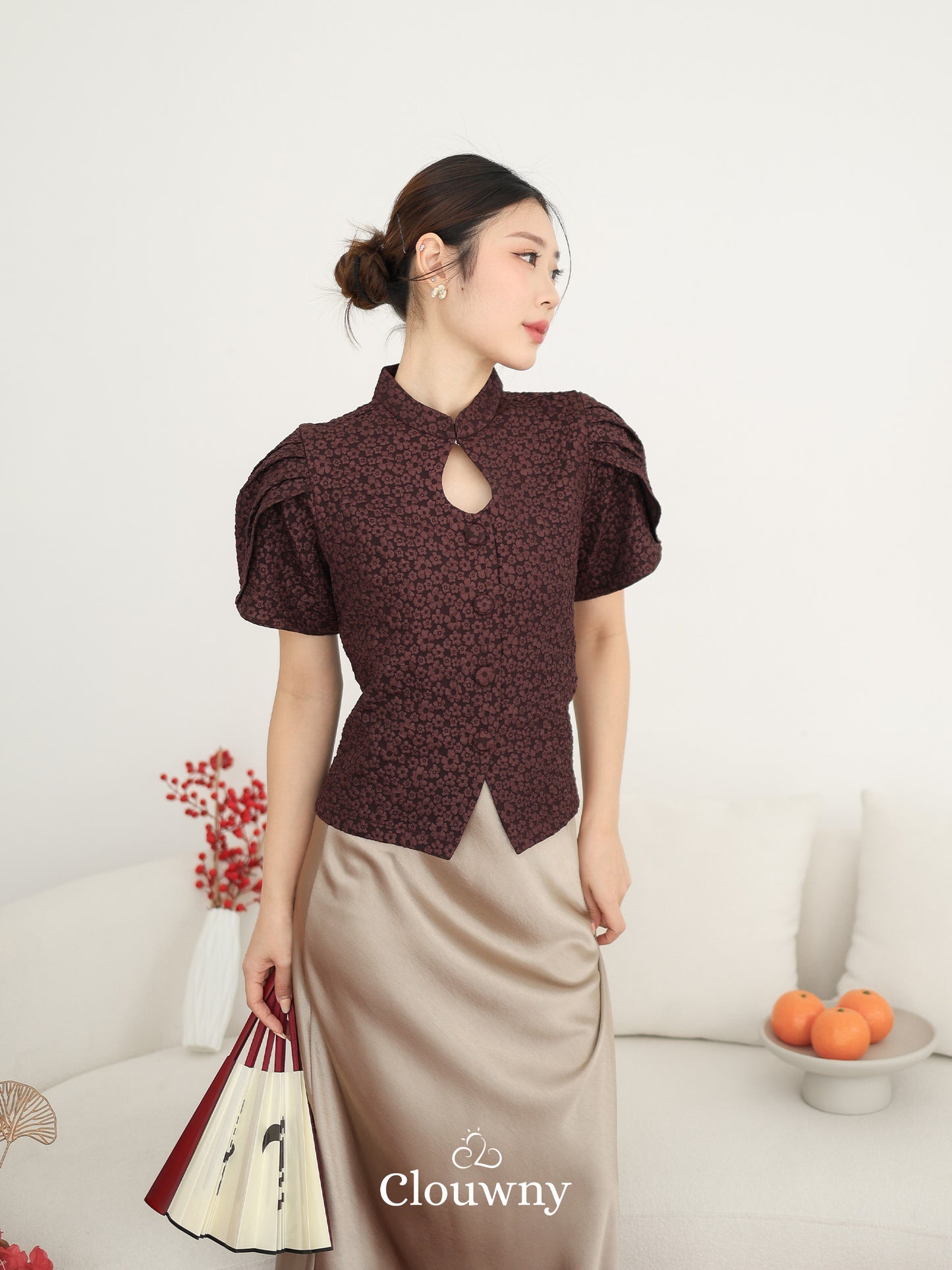 Jiro Button Qipao Top - Wine