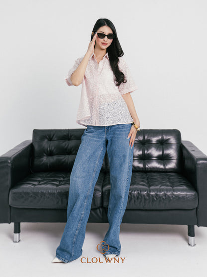 Kornelia Flower Embroidery Shirt - Pink