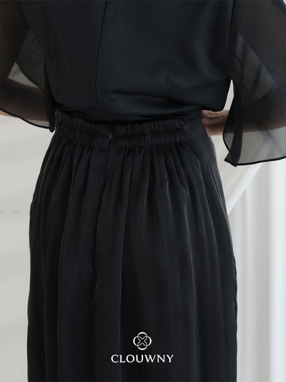 Selena Button Satin Set - Black