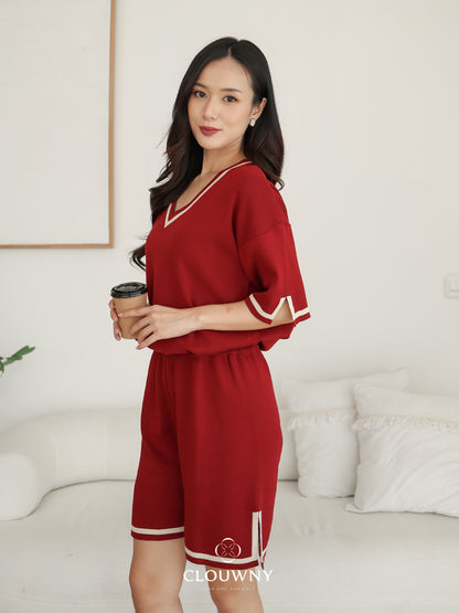 Gale Vneck Knit Set - Maroon