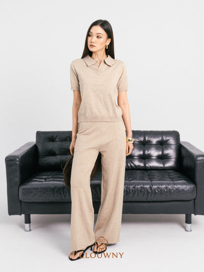 Bethani Collar Knit Set - Khaki