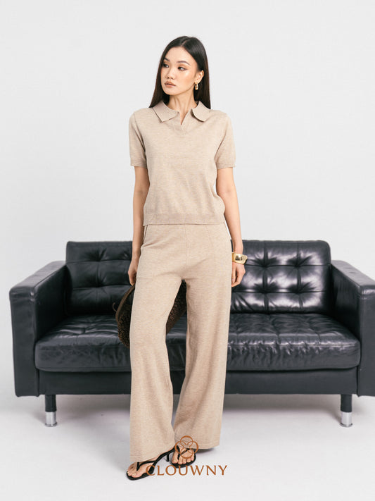 Bethani Collar Knit Set - Khaki