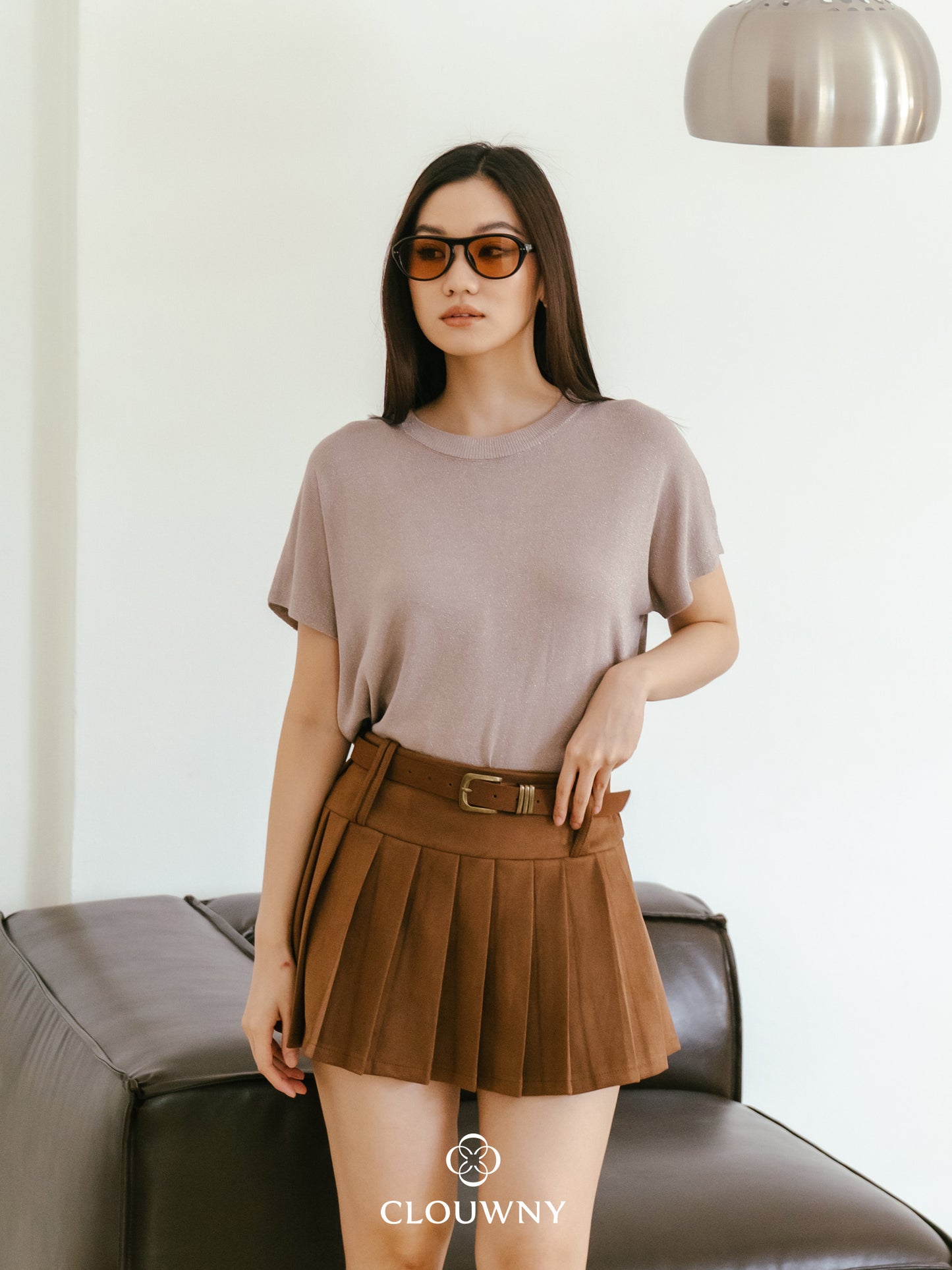 Ponny Pleated Suede Skort - Mocca