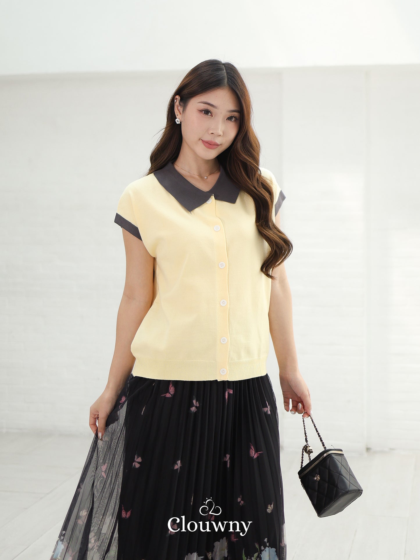 Dava Collar Knit Top - Yellow