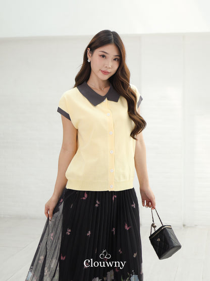 Dava Collar Knit Top - Yellow