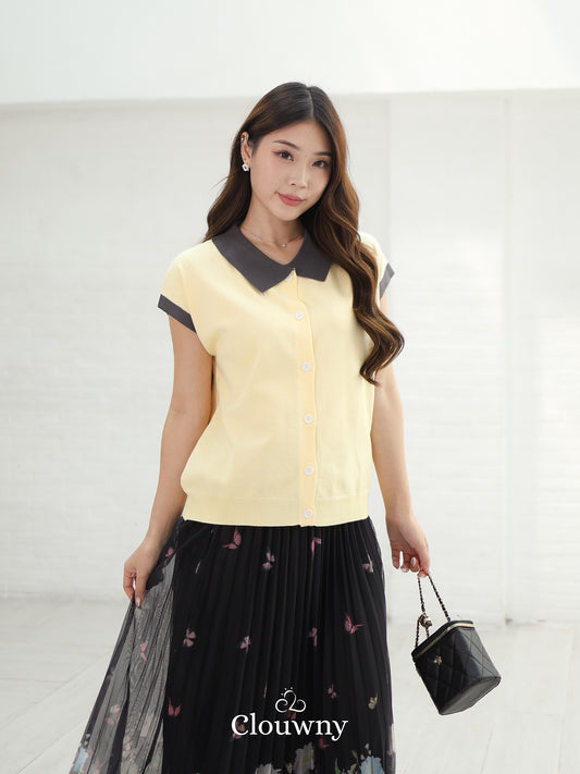 Dava Collar Knit Top - Yellow