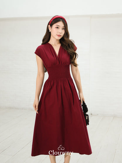 Orin Rubber Vneck Dress - Maroon