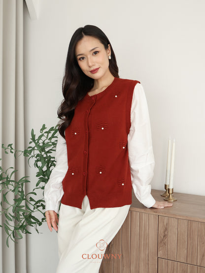 Merita Button Combi Top - Maroon