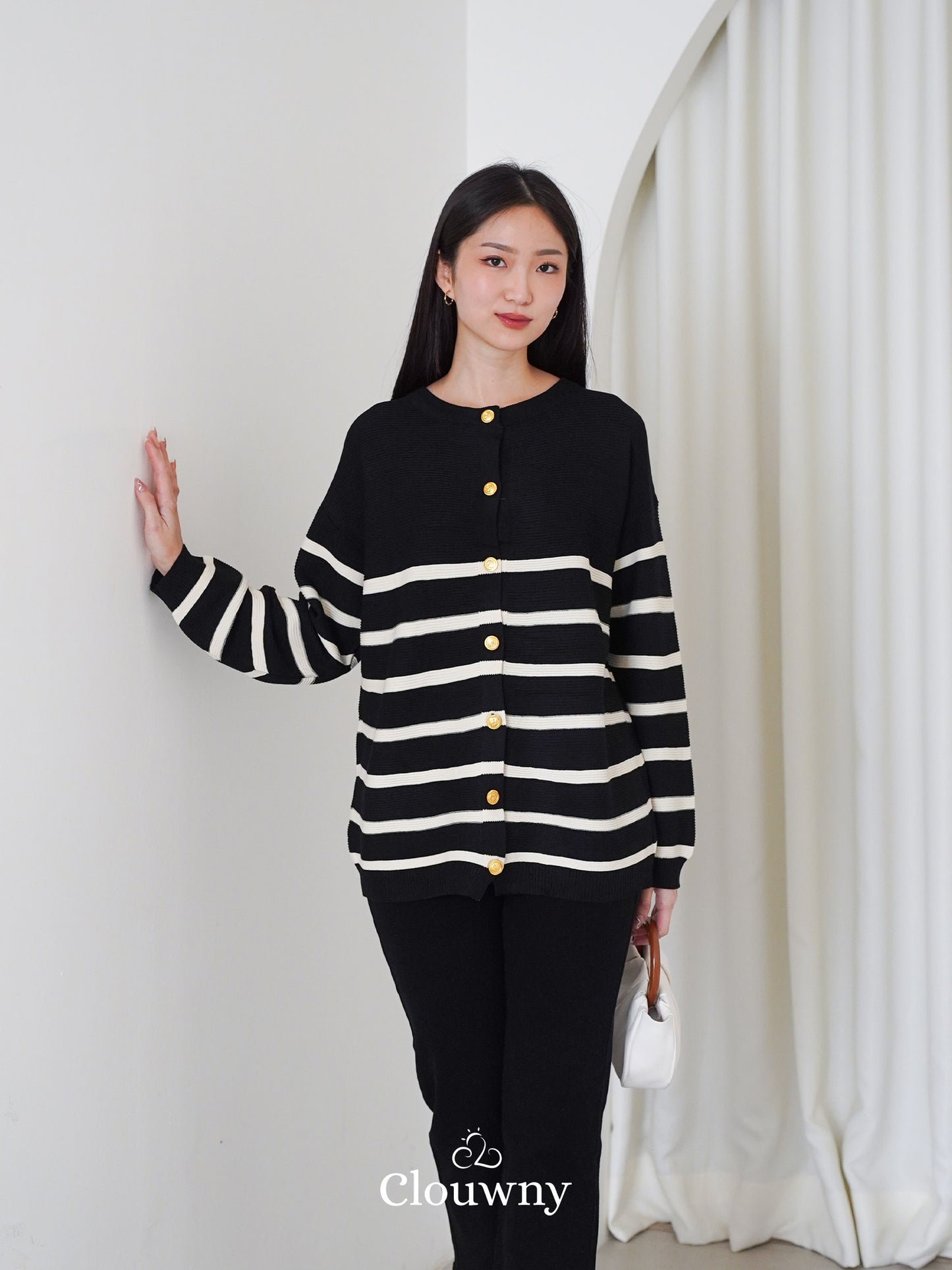 Memphis Stripes Knit Cardigan - Black