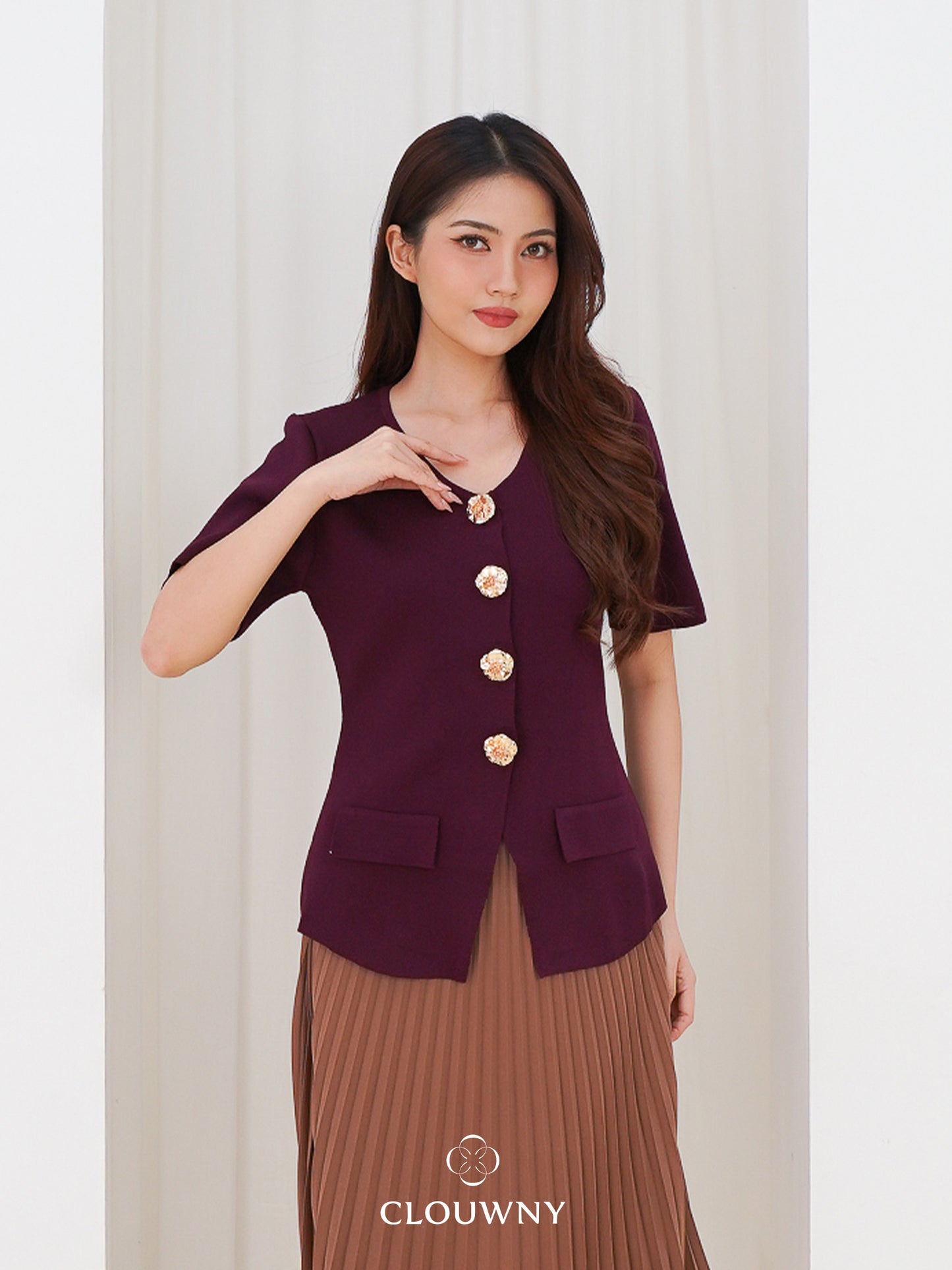 Valencia Peplum Button Top - Magenta