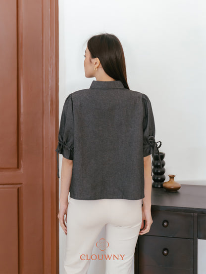 Osami Shirt Button Top - Black