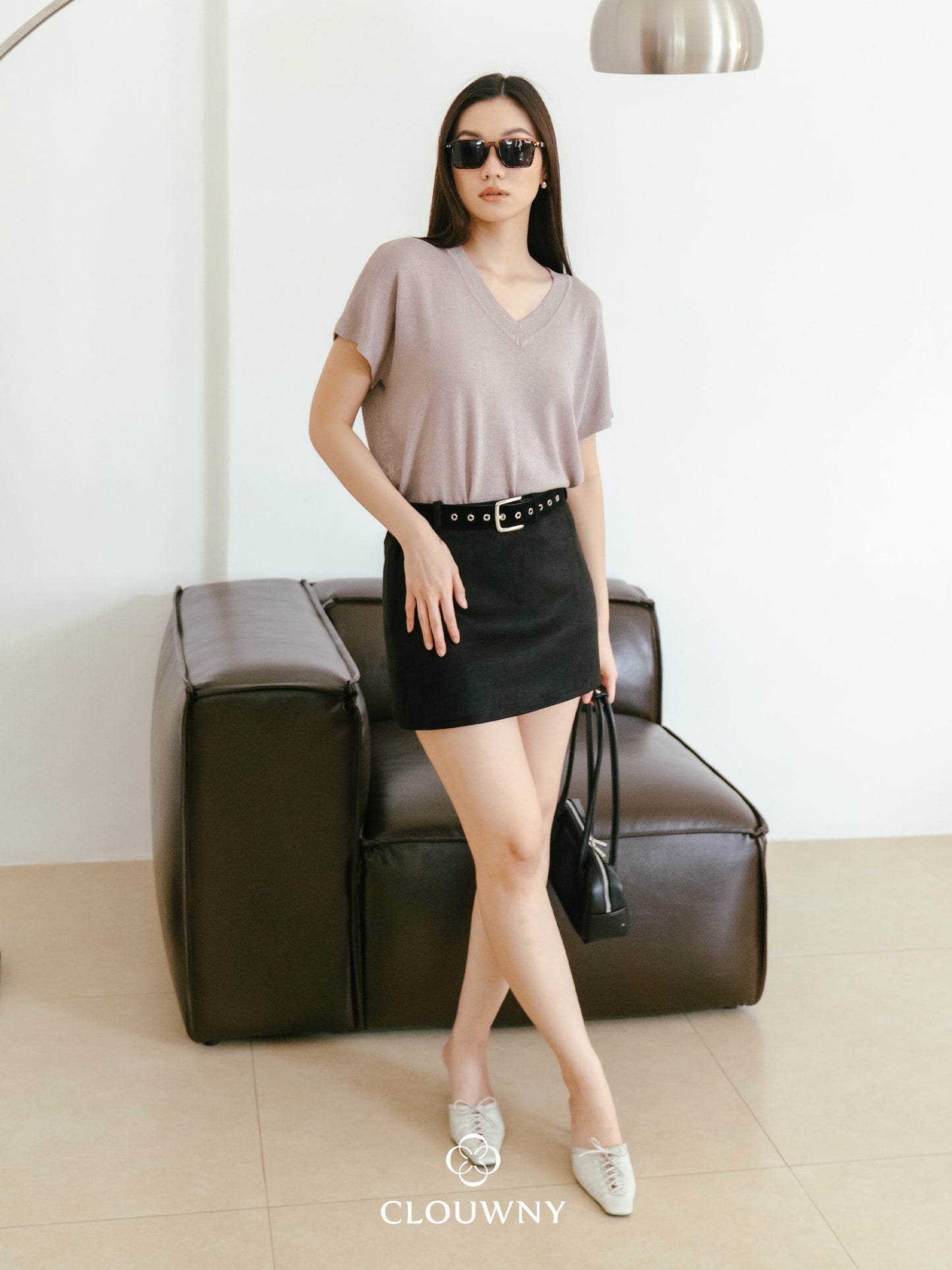 Paula Suede Mini Skort - Black