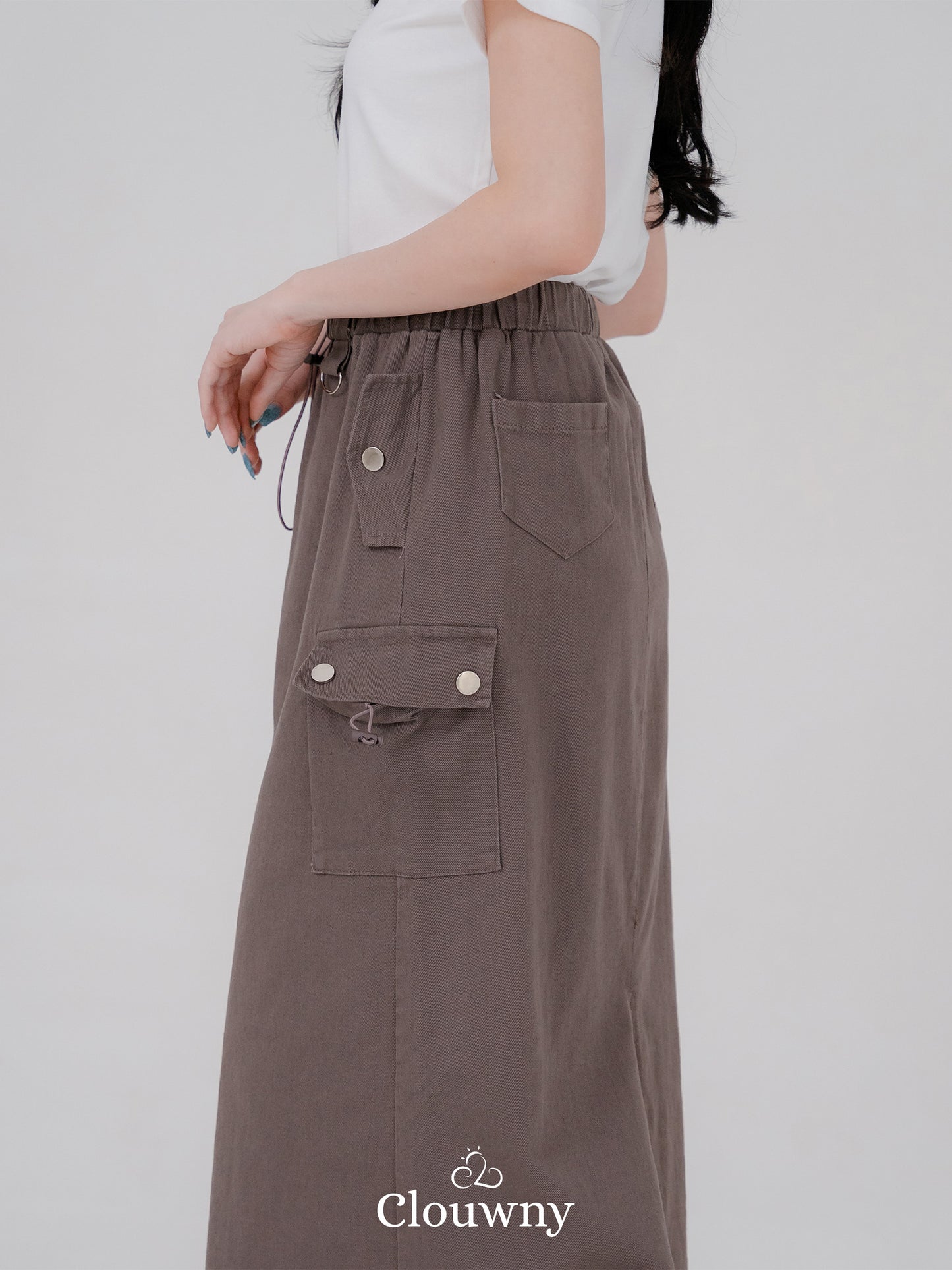 Kaze Cargo Denim Skirt - Grey